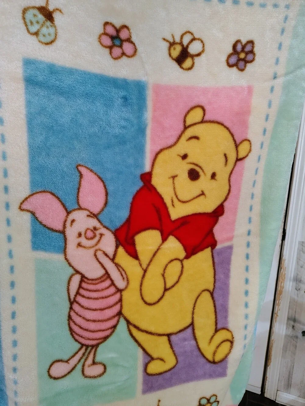 VTG Disney Crown Craft Winnie The Pooh Piglet Bees  Plush Baby Blanket